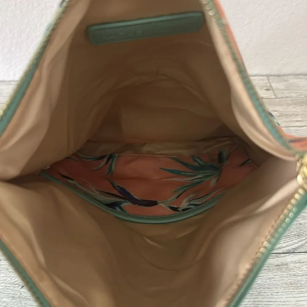 Rachel Palley Mint/Salmon Pink Tropical Fold over Clutch Pouch NWOT
